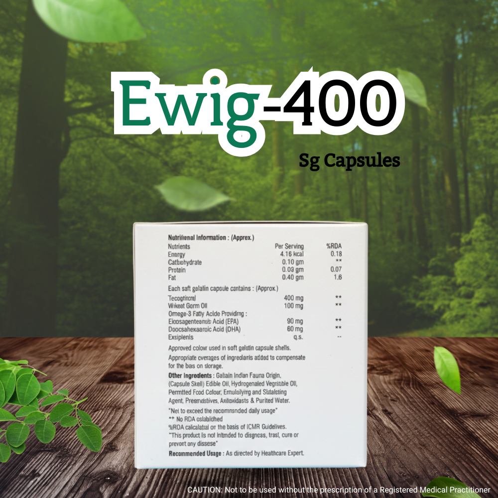 Ewig-400 (Tocopherol, Wheat Germ Oil & Omega-3 Fatty Acids Soft Gel Capsules) - Image 5